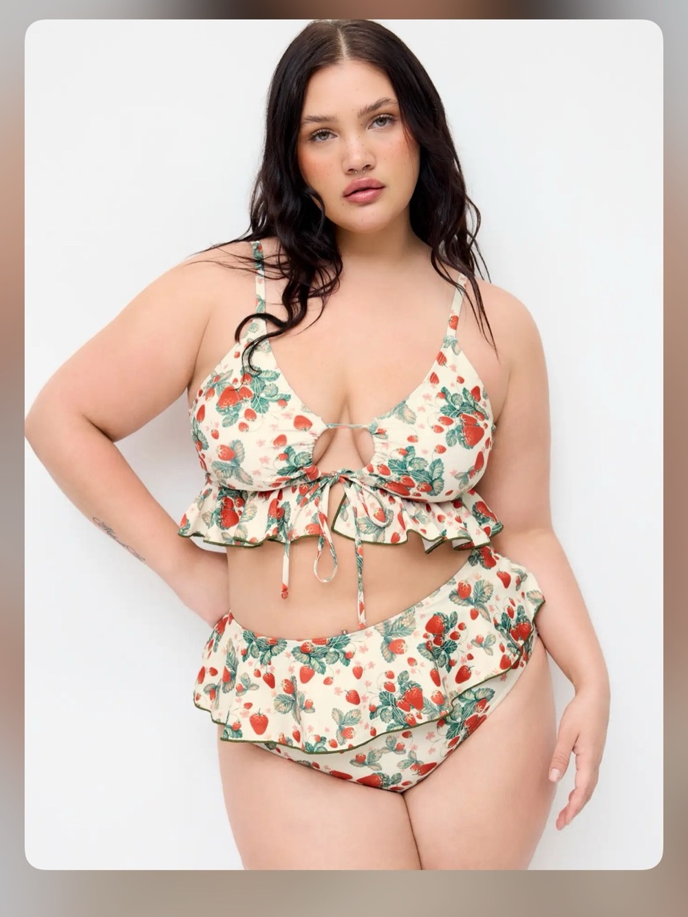 Cider SHAPING V-NECK STRAWBERRY GRAPHIC BRACELET FULL COVERAGE BIKINI SWIMSUIT